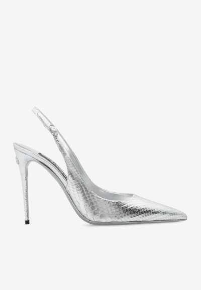 Dolce & Gabbana Kim Dolce&gabbana Embellished Satin Slingback Pumps In Silver