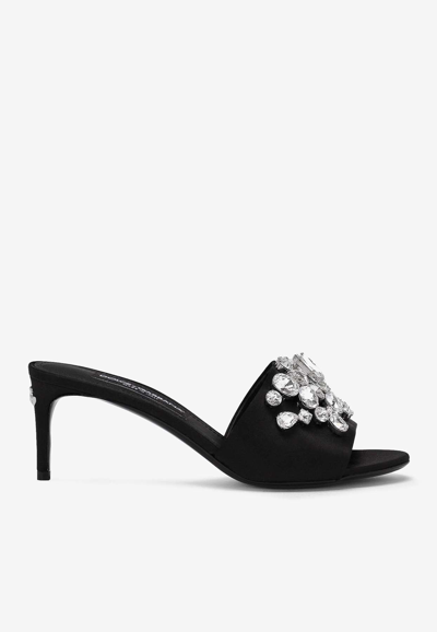 Dolce & Gabbana Satin Mules With Embroidery In Black