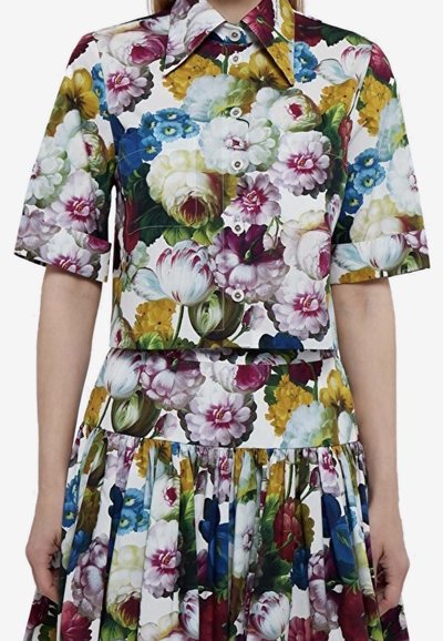 Dolce & Gabbana All-over Floral-patterned Cropped Shirt In Multicolor