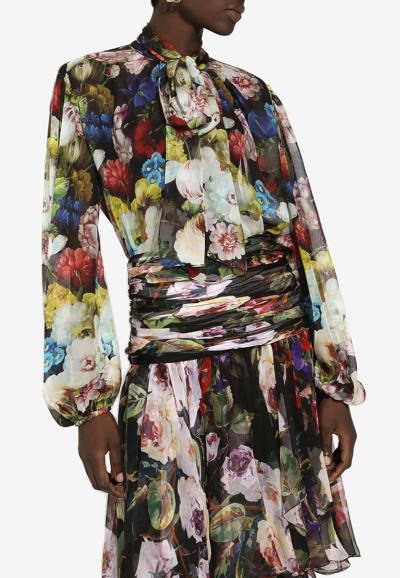 DOLCE & GABBANA ALL-OVER FLORAL-PATTERNED PUSSY-BOW BLOUSE