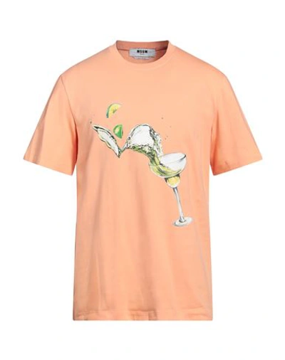 Msgm Man T-shirt Apricot Size S Cotton In Orange