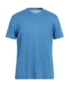 Majestic Filatures Man T-shirt Azure Size L Linen, Elastane In Blue