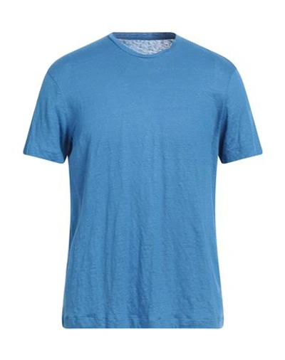 Majestic Filatures Man T-shirt Azure Size L Linen, Elastane In Blue