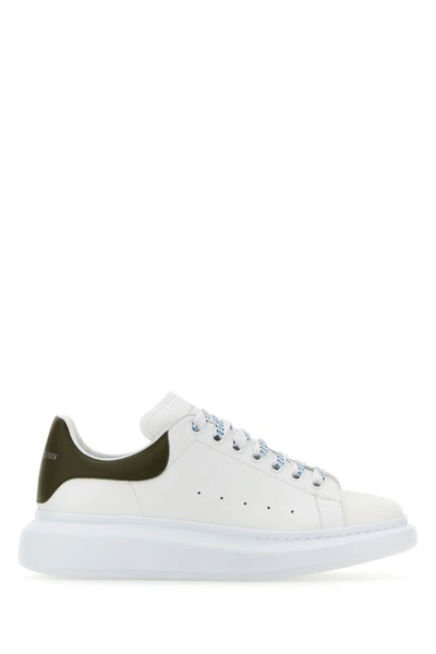 Alexander Mcqueen Man White Leather Sneakers With Army Green Leather Heel