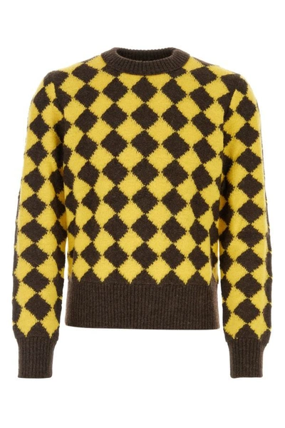 Bottega Veneta Logo-appliquéd Argyle Intarsia Wool Sweater In Yellow