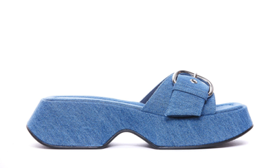 Vic Matie Denim Sandal With Buckle In Blue