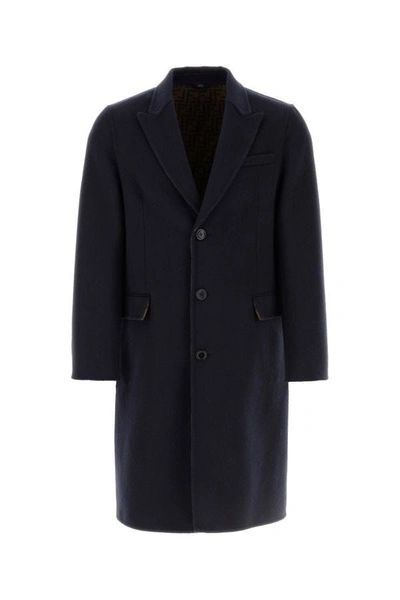 Fendi Man Navy Blue Wool Blend Coat