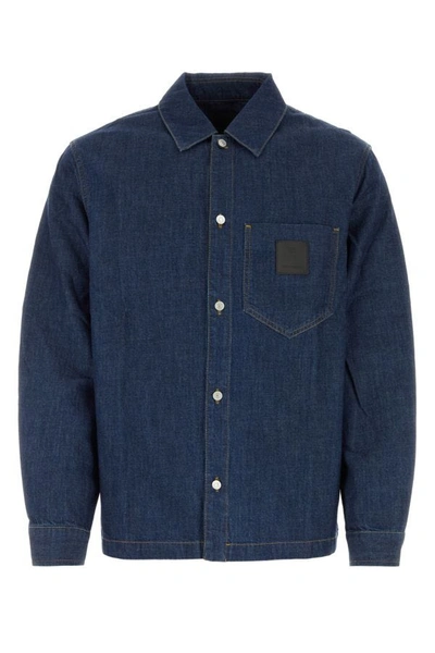 Givenchy Logo Patch Denim Shirt In Blue