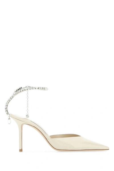 Jimmy Choo Logo Pointed High Heels In Beige