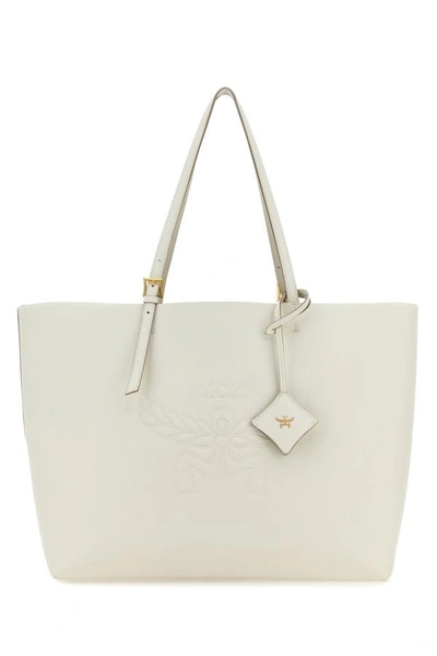 Mcm Woman White Leather Large Himmel Shopping Bag