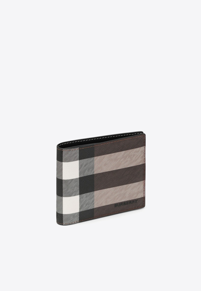 Burberry Bi-fold Checked Leather Wallet In Brown