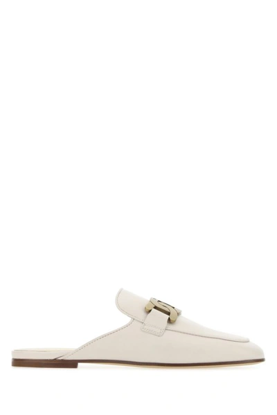 Tod's Leather Slippers In Crema