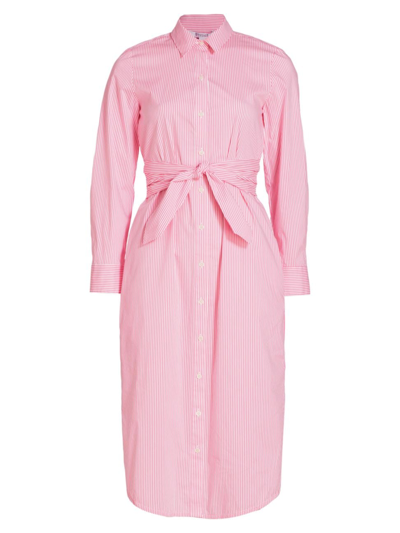 Derek Lam 10 Crosby Veronica Tie Waist Midi Shirt Dress In Pink White