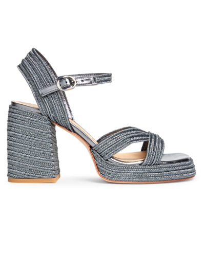 Castaã±er Women's Valle 100mm Woven Block-heel Sandals In Metallic Silver