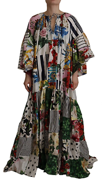 Pre-owned Dolce & Gabbana Multicolor Maxi Kaftan Patchwork Poplin Floral Dress