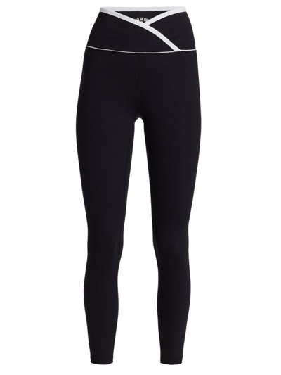 Year Of Ours Women's Veronica Ribbed Two-tone Cross-over Leggings In Black/white