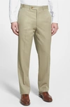 Jb Britches Flat Front Worsted Wool Trousers In Khaki