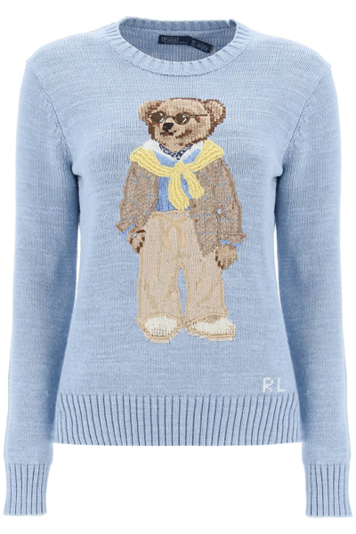 Polo Ralph Lauren Polo Bear Cotton Crewneck Sweater In Light Blue
