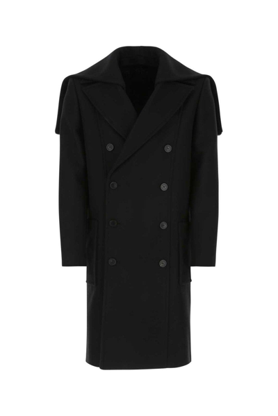 Balmain Double Breasted Coat In Black