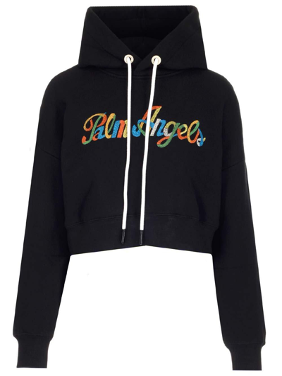 PALM ANGELS PALM ANGELS LOGO EMBROIDERED CROPPED HOODIE