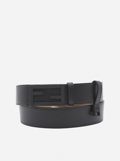 Fendi Leather Belt With Ff Baguette Buckle In Black
