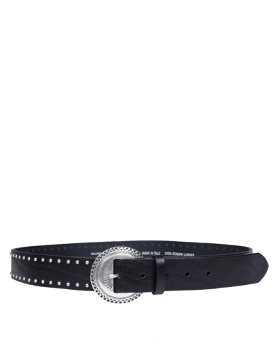 Golden Goose Leather Ranch Belt With Studs In Black