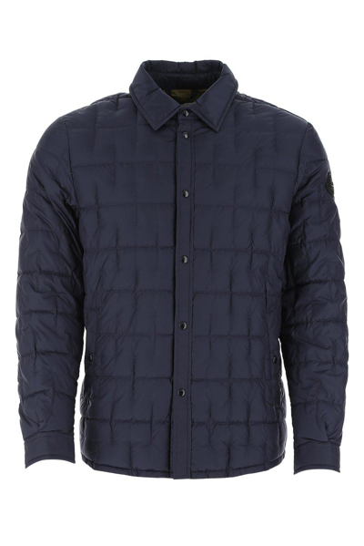 Woolrich Quilted Buttoned Coat In Navy