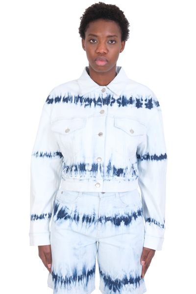 Stella Mccartney Indigo Stripe Tie-dye Cropped Denim Jacket In Indigo Stripe Tiedye