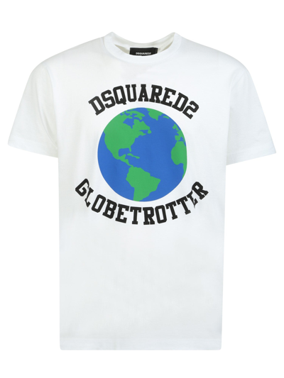 Dsquared2 Globetrotter Print T-shirt In White