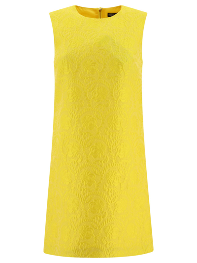 Dolce & Gabbana Matelasse Fiori Jacquard Mini Dress In Yellow