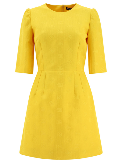 Dolce & Gabbana Stylish Yellow 'dg' Motif Dress For Women
