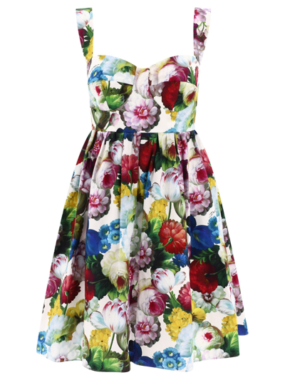 Dolce & Gabbana Short Cotton Corset Dress With Nocturnal Flower Print In White