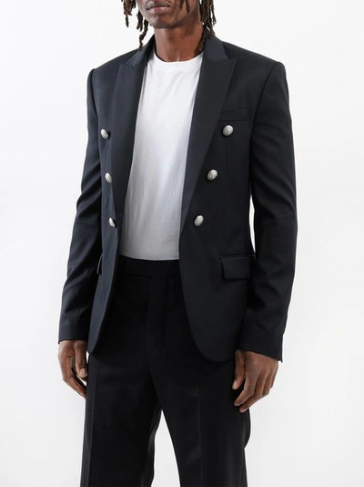 Balmain Buttoned Wool Suit Jacket In Black