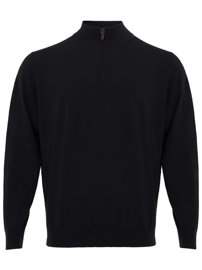 Colombo Black Mock Cashmere Sweater With Half Zip