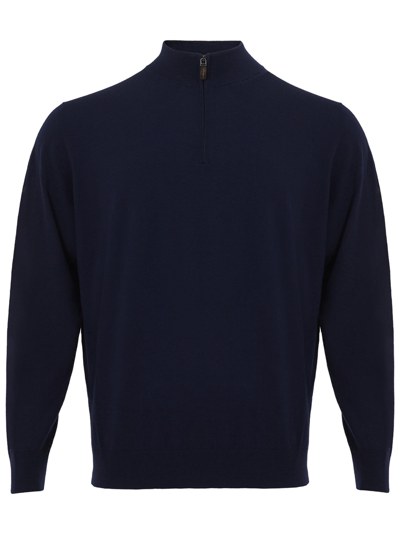 Colombo Blue Mock Cashmere Sweater With Half Zip