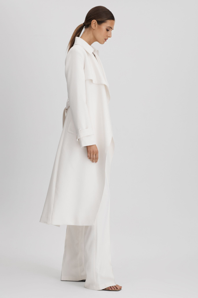 Reiss Etta - White Petite Double Breasted Belted Trench Coat, Us 8