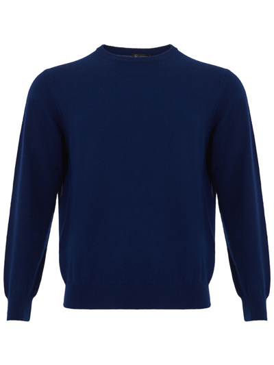 Colombo Royal Blu Round Neck Cashmere Sweater In Blue