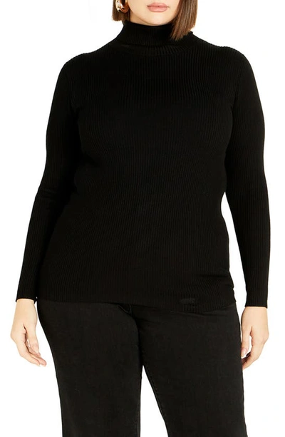 City Chic Mia Rib Turtleneck Sweater In Black