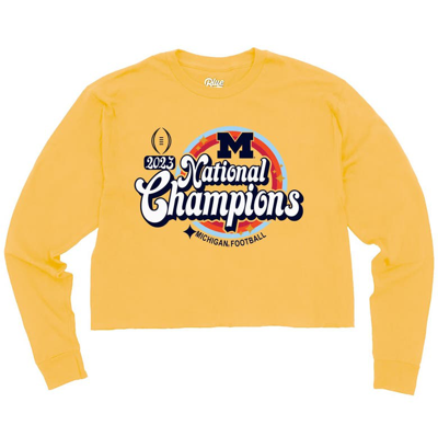 Blue 84 Kids'   Maize Michigan Wolverines College Football Playoff 2023 National Champions Cropped Long Sle