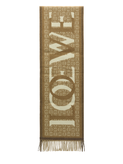Loewe Love Scarf In Wool And Cashmere In Beige