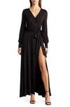 Go Couture Surplice Neck Long Sleeve Knit Maxi Dress In Black