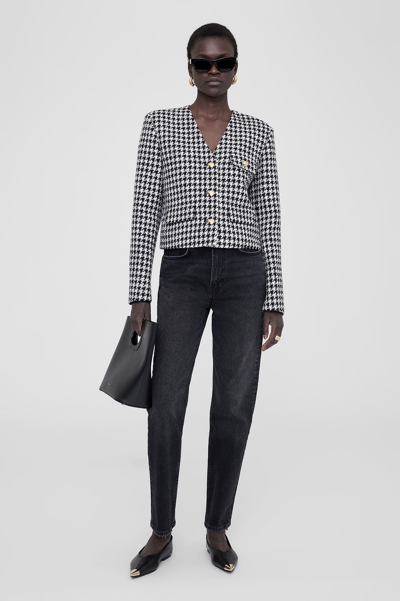 Anine Bing Cara Jacket In Cream And Black Houndstooth