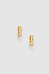 ANINE BING ANINE BING CHUNKY HOOPS WITH PEARL CHARMS IN 14K GOLD