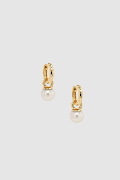 Anine Bing Chunky Hoops With Pearl Charms In 14k Gold