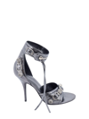 Balenciaga Cagole Embellished Leather Sandals In Silver