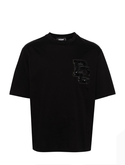 Dsquared2 Sequinned Logo-patch T-shirt In Black
