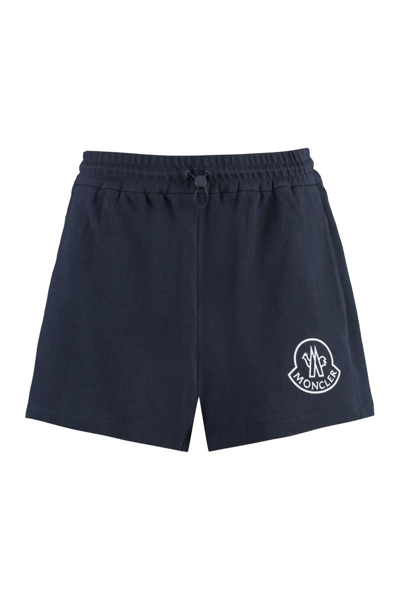 Moncler Drawstring Cotton Shorts In Blue