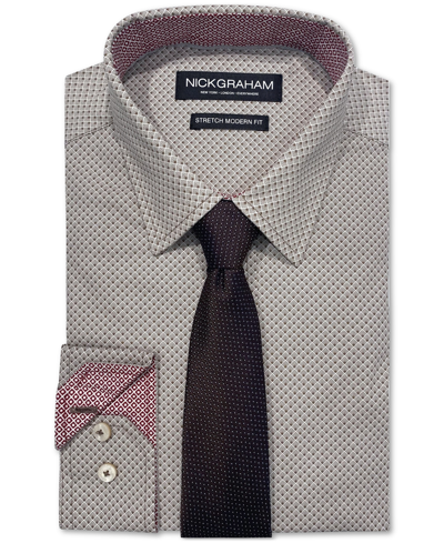 Nick Graham Men's Art Deco Squares Dress Shirt & Tie Set In Taupe