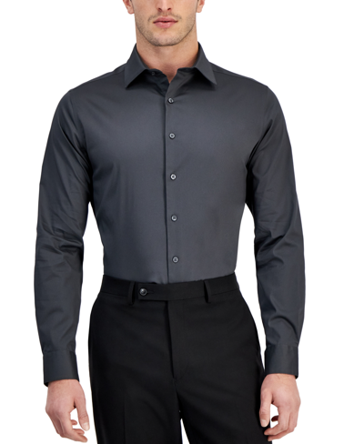 Alfani Men's Slim-fit Temperature Regulating Solid Dress Shirt, Created For Macy's In Black Oyster
