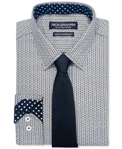 Nick Graham Men's Star Mosaic Dress Shirt & Tie Set In Black,grey